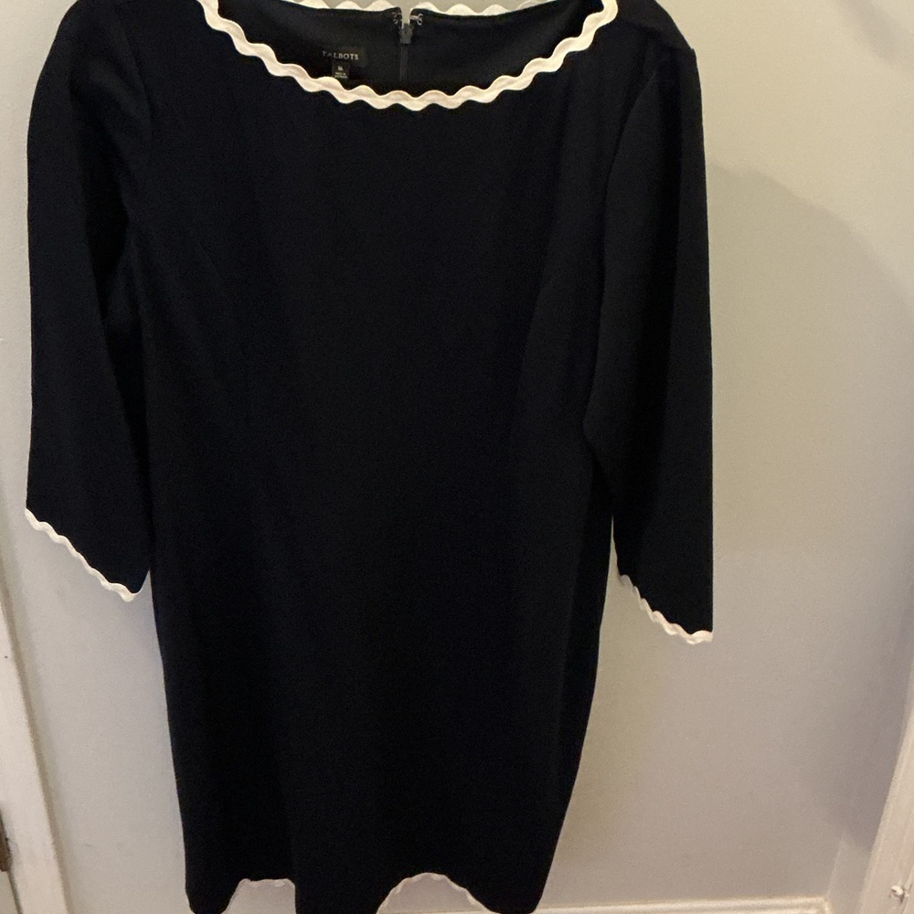 Talbots Navy Long Sleeve Dress with White Trim